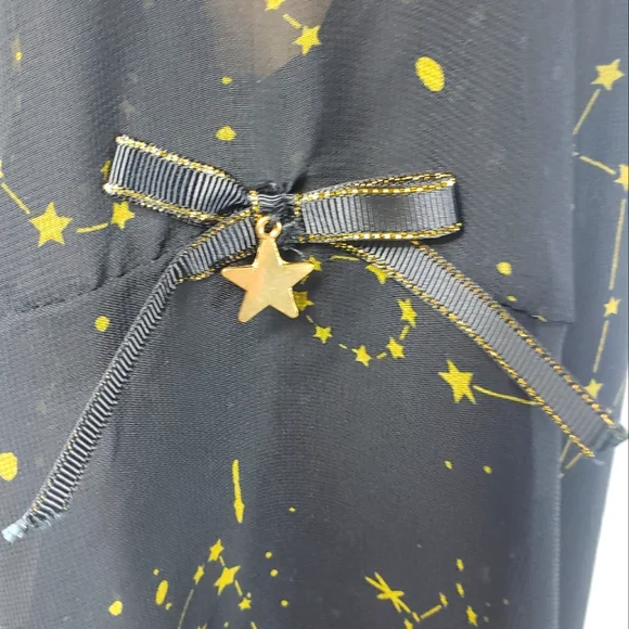 SOLD Black Sheer Gold Astrology Constellation Print Bell Sleeved Kimono Sz M - Picture 6 of 10